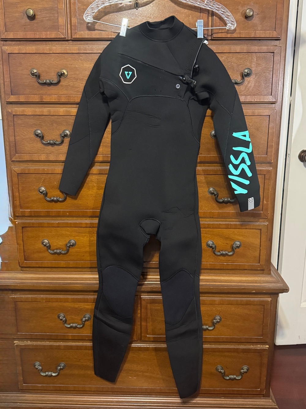 Vissla 7 Seas Youth 10 Full Wetsuit 3/2mm Chest Zip Surf Diving Black Aqua